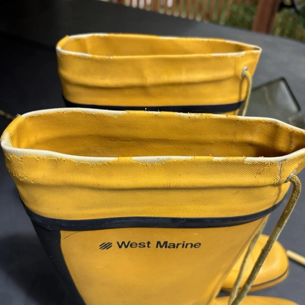 Vtg West Marine Tall Sea Boots Yellow Rubber Offshore Sailing Deck Boots Mens 13